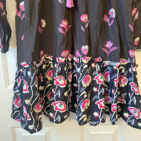 Just Bellina Dark Brown Black Pink Floral Long Sleeve Midi Dress Sz Medium - Picture 5 of 13